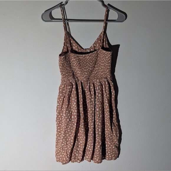 Aerie Brown Polka Dot Button Down Slip Mini Dress Sundress - Picture 4 of 7